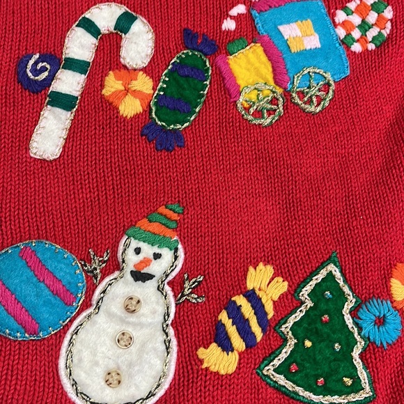 Vintage Beldoch Popper knit ugly Christmas sweater cardigan, large - Picture 3 of 7